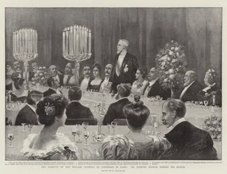 The Banquet of the English Chamber of Commerce in Paris, Sir Edmund Monson making his Speech